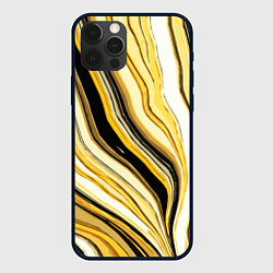 Чехол для iPhone 12 Pro Max Волнистые вертикальные чёрно-жёлтые полосы, цвет: 3D-черный