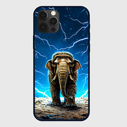Чехол для iPhone 12 Pro Max Мамонт и разряды молний, цвет: 3D-черный