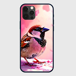 Чехол для iPhone 12 Pro Max Воробей в розовом, цвет: 3D-черный