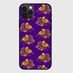 Чехол для iPhone 12 Pro Max Золотые птички на индиго, цвет: 3D-черный