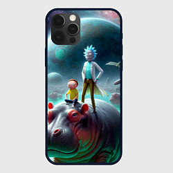 Чехол для iPhone 12 Pro Max Рик и Морти сидят на бегемоте - нейроарт фантазия, цвет: 3D-черный