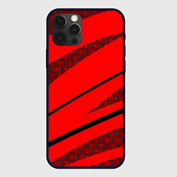 Чехол для iPhone 12 Pro Max Красный с чёрным абстракция полосы, цвет: 3D-черный