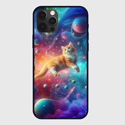 Чехол для iPhone 12 Pro Max Рыжий космический котёнок - неоновое свечение, цвет: 3D-черный