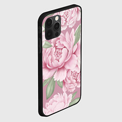 Чехол для iPhone 12 Pro Max Нежные пионы на пыльно-розовом фоне, цвет: 3D-черный — фото 2