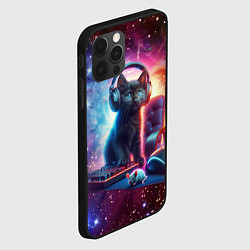 Чехол для iPhone 12 Pro Max Котёнок в наушниках с мышкой в космосе, цвет: 3D-черный — фото 2