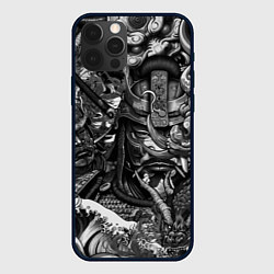 Чехол для iPhone 12 Pro Max Самурай и дракон в стиле татуировки ирезуми, цвет: 3D-черный