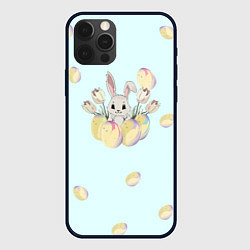 Чехол для iPhone 12 Pro Max Кролик радостный с яйцами, цвет: 3D-черный