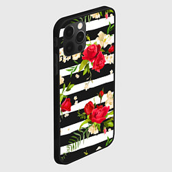 Чехол для iPhone 12 Pro Max Красные розы на черных полосках, цвет: 3D-черный — фото 2