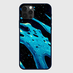 Чехол для iPhone 12 Pro Max Синие волны краски на черном, цвет: 3D-черный