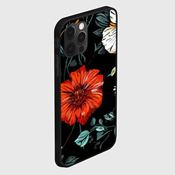 Чехол для iPhone 12 Pro Max Цветы винтажный узор, цвет: 3D-черный — фото 2