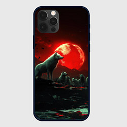 Чехол для iPhone 12 Pro Max Белый волк на фоне красной луны, цвет: 3D-черный