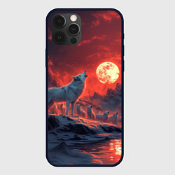 Чехол для iPhone 12 Pro Max Белый волк воет на луну, цвет: 3D-черный