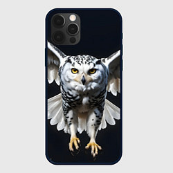 Чехол для iPhone 12 Pro Max Белая сова на темном фоне, цвет: 3D-черный