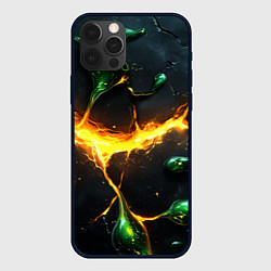 Чехол для iPhone 12 Pro Max Разлом текстуры с зеленой слизью, цвет: 3D-черный