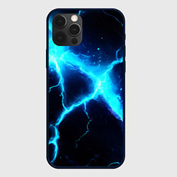 Чехол для iPhone 12 Pro Max Голубой разлом из молний, цвет: 3D-черный