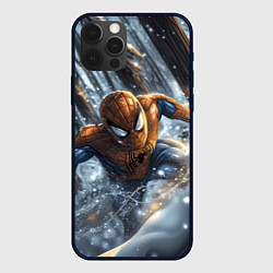 Чехол для iPhone 12 Pro Max Человек-паук в зимнем лесу, цвет: 3D-черный