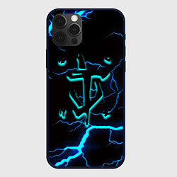 Чехол для iPhone 12 Pro Max Doom молнии неоновые, цвет: 3D-черный