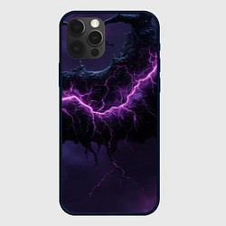 Чехол для iPhone 12 Pro Max Фиолетовая текстура с молнией, цвет: 3D-черный
