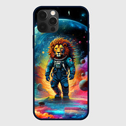 Чехол для iPhone 12 Pro Max Лев бравый космонавт - неоновый космос, цвет: 3D-черный