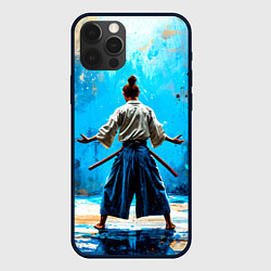 Чехол для iPhone 12 Pro Max Боец айкидо на синем, цвет: 3D-черный