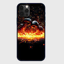 Чехол для iPhone 12 Pro Max Кикбоксеркие перчатки в огне, цвет: 3D-черный