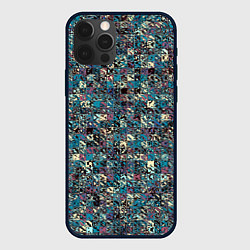 Чехол для iPhone 12 Pro Max Бордово-голубой квадратный паттерн, цвет: 3D-черный