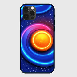 Чехол для iPhone 12 Pro Max Оранжевый круг и голубые линии текстура, цвет: 3D-черный