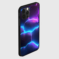 Чехол для iPhone 12 Pro Max Синие и фиолетовые молнии в разломе, цвет: 3D-черный — фото 2