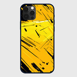 Чехол для iPhone 12 Pro Max Желтая краска на черном фоне, цвет: 3D-черный