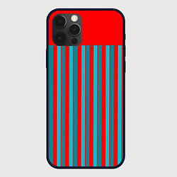 Чехол для iPhone 12 Pro Max Красно синий комбинированный узор с полосами, цвет: 3D-черный