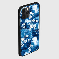 Чехол для iPhone 12 Pro Max Цветы белой сакуры - паттерн на синем фоне, цвет: 3D-черный — фото 2
