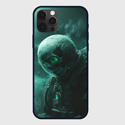 Чехол для iPhone 12 Pro Max Космонавт скелет с зеленым светом, цвет: 3D-черный