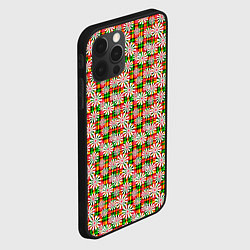 Чехол для iPhone 12 Pro Max Белые ромашки на красно зеленом клетчатом фоне, цвет: 3D-черный — фото 2