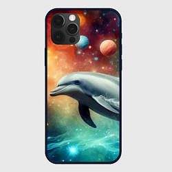 Чехол для iPhone 12 Pro Max Галактический дельфин - неоновый космос, цвет: 3D-черный