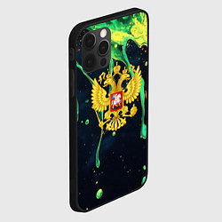 Чехол для iPhone 12 Pro Max Герб России - черный фон с зеленой краской, цвет: 3D-черный — фото 2