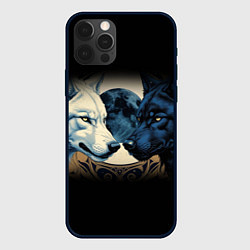 Чехол для iPhone 12 Pro Max Инь янь волк и волчица с луной, цвет: 3D-черный