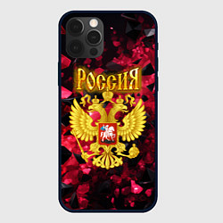 Чехол для iPhone 12 Pro Max Россия - герб на текстуре, цвет: 3D-черный
