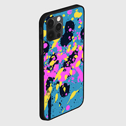 Чехол для iPhone 12 Pro Max Брызги краски розовой желтой и темно синей, цвет: 3D-черный — фото 2