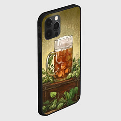 Чехол для iPhone 12 Pro Max Кружка пива акварель, цвет: 3D-черный — фото 2