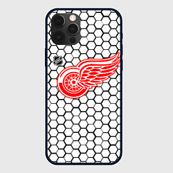 Чехол для iPhone 12 Pro Max Детройт Ред Уингз - белые соты, цвет: 3D-черный