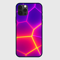 Чехол для iPhone 12 Pro Max Синие плиты с фиолетовым свечением, цвет: 3D-черный