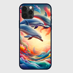 Чехол для iPhone 12 Pro Max Три небесных дельфина - нейроарт фантазия, цвет: 3D-черный