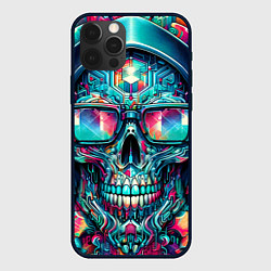 Чехол для iPhone 12 Pro Max Кибер череп в балахоне и очках - нейроарт фантазия, цвет: 3D-черный