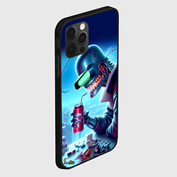 Чехол для iPhone 12 Pro Max Кибер Бендер пьёт лимонад - неоновое свечение, цвет: 3D-черный — фото 2