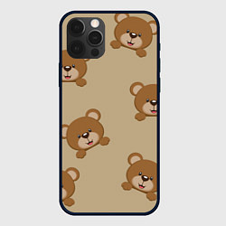 Чехол для iPhone 12 Pro Max Медвежьи мордашки на бежевом, цвет: 3D-черный