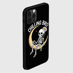 Чехол для iPhone 12 Pro Max Скелет с ромашкой сидит на полумесяце, цвет: 3D-черный — фото 2