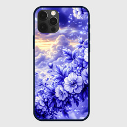 Чехол для iPhone 12 Pro Max Сине-сиреневый цветы на фоне облаков, цвет: 3D-черный