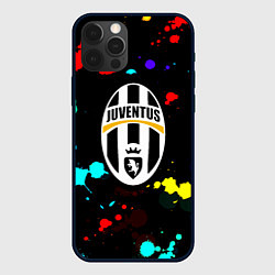 Чехол для iPhone 12 Pro Max Ювентус брызги красок неон, цвет: 3D-черный