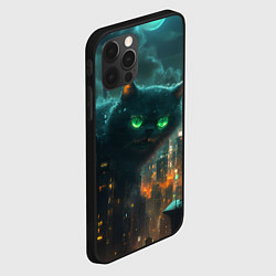 Чехол для iPhone 12 Pro Max Огромный кот в городе киберпанк, цвет: 3D-черный — фото 2