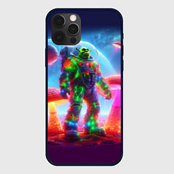 Чехол для iPhone 12 Pro Max Неоновый космонавт Шрек на планете гигантских мухо, цвет: 3D-черный